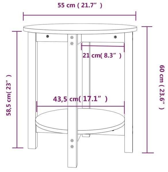 VidaXL Τραπεζάκι Σαλονιού Καφέ Μελί Ø 55x60 εκ. Μασίφ Ξύλο Πεύκου