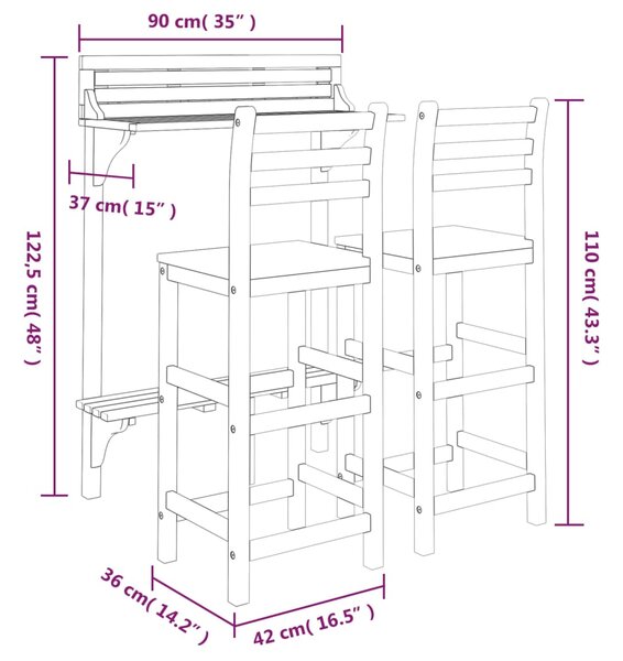 VidaXL Σετ Επίπλων Μπαρ Βεράντας 3 Τεμαχίων από Μασίφ Ξύλο Ακακίας