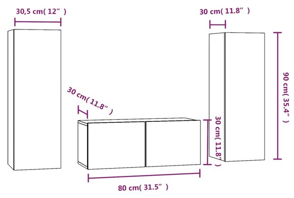VidaXL Σετ Επίπλων Τηλεόρασης 3 Τεμαχίων Καφέ δρυς Επεξ. Ξύλο