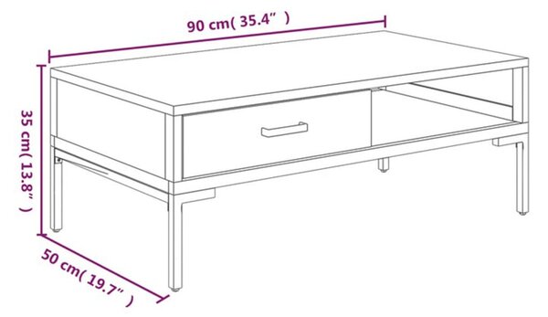 VidaXL Τραπεζάκι Σαλονιού Μαύρο 90 x 50 x 35 εκ. από Μασίφ Ξύλο Πεύκου