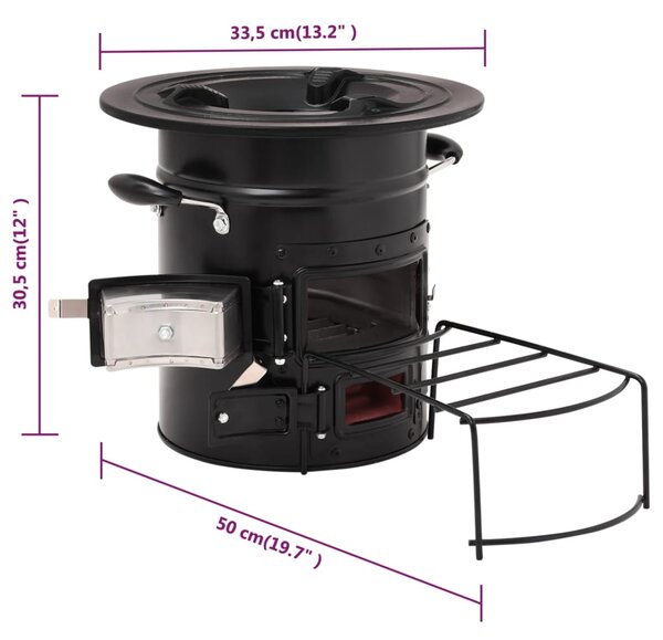 VidaXL Ξυλόσομπα Για Κάμπινγκ Μαύρη 50 x 33,5 x 30,5 εκ. από Ατσάλι