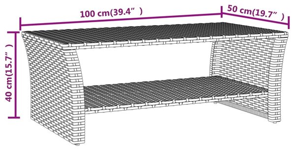 VidaXL Τραπεζάκι Σαλονιού Μαύρο 100 x 50 x 40 εκ. από Συνθετικό Ρατάν