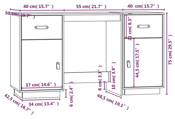 VidaXL Ντουλάπι Γραφείου 135 x 50 x 75εκ. από Μασίφ Ξύλο Πεύκου