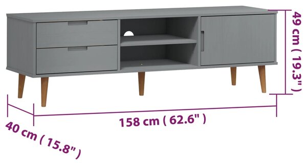 VidaXL Έπιπλο Τηλεόρασης MOLDE Γκρι 158x40x49 εκ. Μασίφ Ξύλο Πεύκου