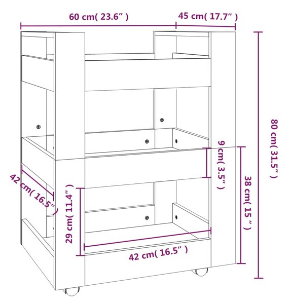 VidaXL Τρόλεϊ Κουζίνας Μαύρο 60 x 45 x 80 εκ. από Επεξεργασμένο Ξύλο