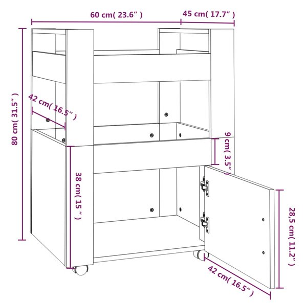 VidaXL Τρόλεϊ Κουζίνας Sonoma Γκρι 60x45x80 εκ. από Επεξεργασμένο Ξύλο