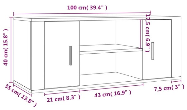 VidaXL Έπιπλο Τηλεόρασης Sonoma Δρυς 100x35x40 εκ. Επεξ. Ξύλο