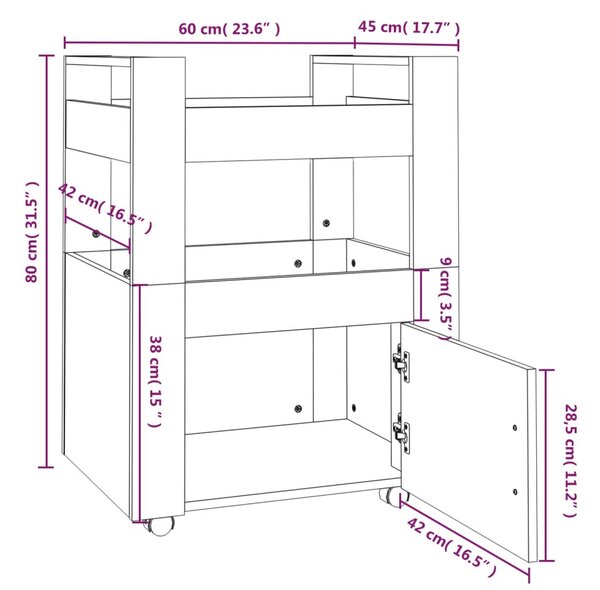 VidaXL Τρόλεϊ Κουζίνας Καφέ Δρυς 60x45x80 εκ. από Επεξεργασμένο Ξύλο