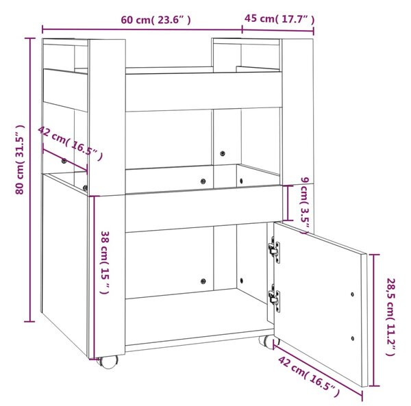 VidaXL Τρόλεϊ Κουζίνας Μαύρο 60 x 45 x 80 εκ. από Επεξεργασμένο Ξύλο