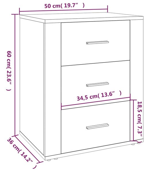 VidaXL Κομοδίνο Λευκό 50 x 36 x 60 εκ. από Επεξεργασμένο Ξύλο