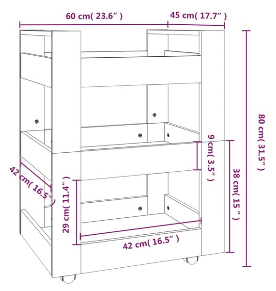 VidaXL Τρόλεϊ Κουζίνας Γυαλ. Λευκό 60x45x80 εκ. από Επεξεργασμένο Ξύλο