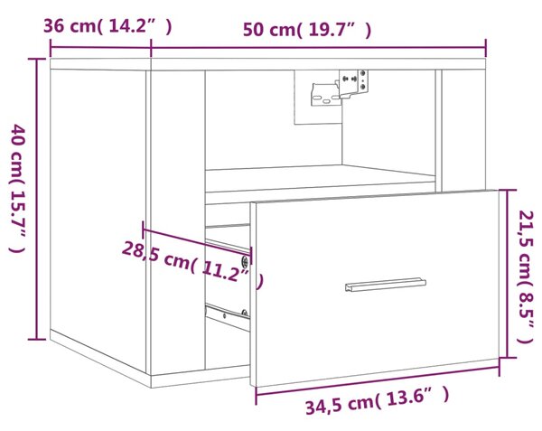 VidaXL Κομοδίνο Επιτοίχιο Γκρι Σκυροδέματος 50x36x40 εκ