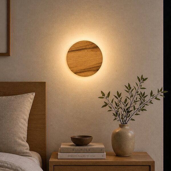 Elobra Φωτιστικό τοίχου LED Havana S, ξύλο δρυός/μέταλλο, Ø 19 cm, IP44, Ξύλου, Μπάνιο, Ξύλο