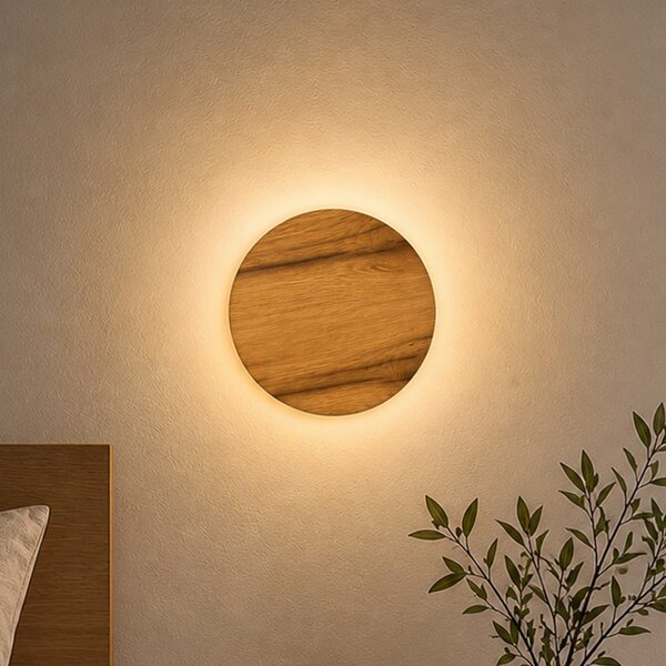 Elobra Φωτιστικό τοίχου LED Havana S, ξύλο δρυός/μέταλλο, Ø 19 cm, IP44, Ξύλου, Μπάνιο, Ξύλο