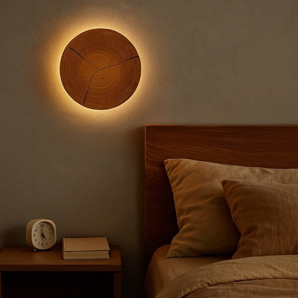 Elobra Φωτιστικό τοίχου LED Havana S, ξύλο/μέταλλο, Ø 19 cm, Ξύλου, Μπάνιο, Ξύλο