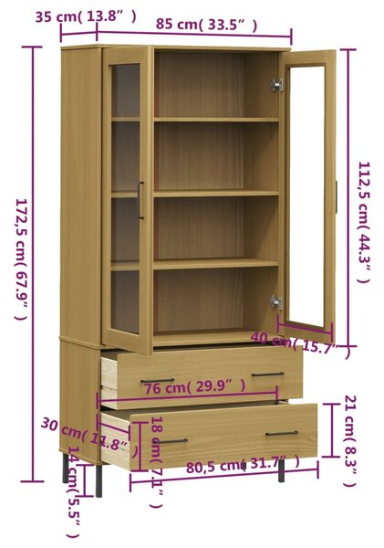 VidaXL Βιβλιοθήκη OSLO Καφέ 85x35x172,5 εκ. Μασίφ Ξύλο με Μεταλ. Πόδια