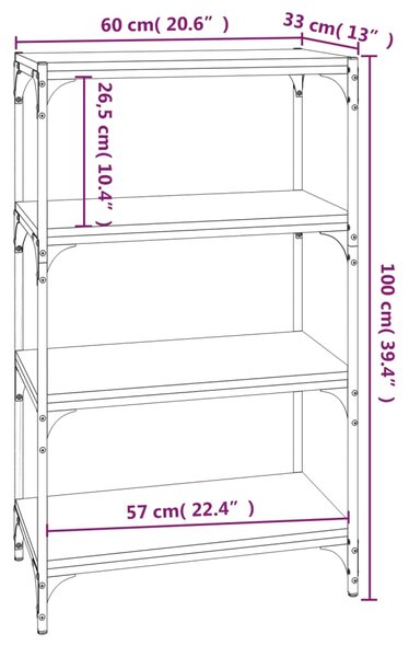 VidaXL Βιβλιοθήκη Καφέ Δρυς 60x33x100 εκ. Επεξεργασμένο Ξύλο & Ατσάλι