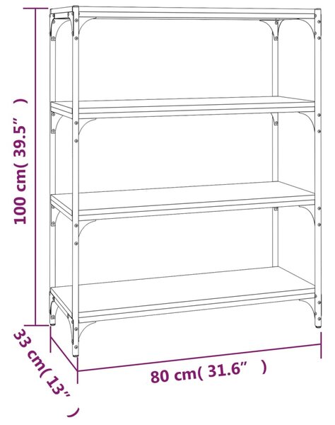 VidaXL Βιβλιοθήκη Καπνιστή Δρυς 80 x 33 x 100 εκ. Επεξ. Ξύλο & Ατσάλι