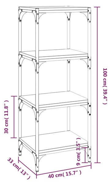 VidaXL Βιβλιοθήκη Sonoma Δρυς 40x33x100 εκ. Επεξεργ. Ξύλο & Ατσάλι