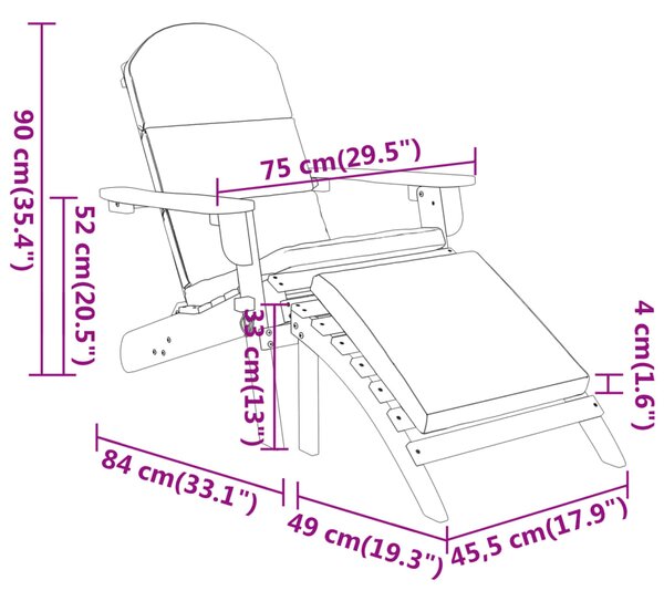 VidaXL Καρέκλα Κήπου Adirondack με Υποπόδιο από Μασίφ Ξύλο Ακακίας