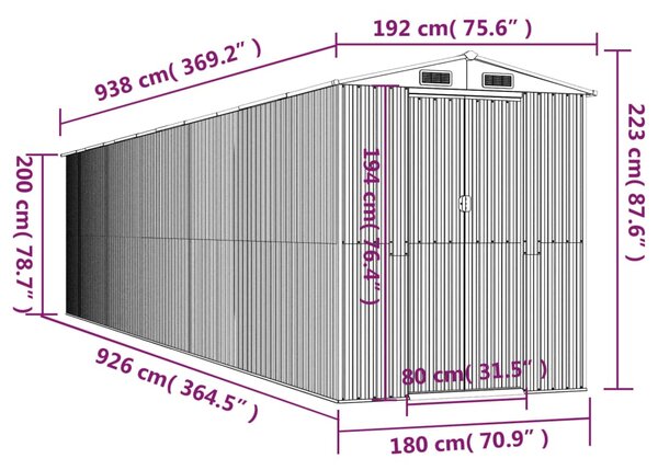 VidaXL Αποθήκη Κήπου Ανθρακί 192x938x223 εκ. Γαλβανισμένο Ατσάλι