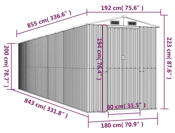 VidaXL Αποθήκη Κήπου Ανθρακί 192x855x223 εκ. Γαλβανισμένο Ατσάλι