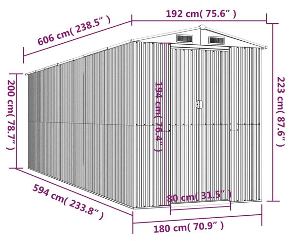 VidaXL Αποθήκη Κήπου Ανθρακί 192x606x223 εκ. Γαλβανισμένο Ατσάλι