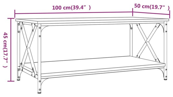 VidaXL Τραπεζάκι Σαλονιού Γκρι Sonoma 100x50x45 εκ Επεξ Ξύλο + Σίδηρος