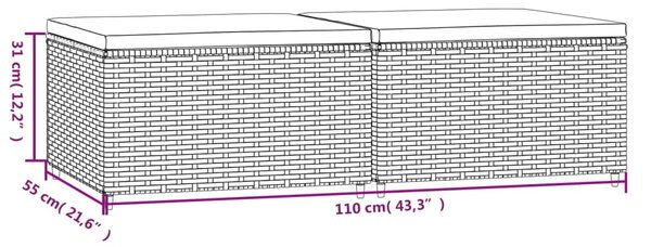 VidaXL Υποπόδια Κήπου 2 τεμ. Καφέ από Συνθετικό Ρατάν με Μαξιλάρια