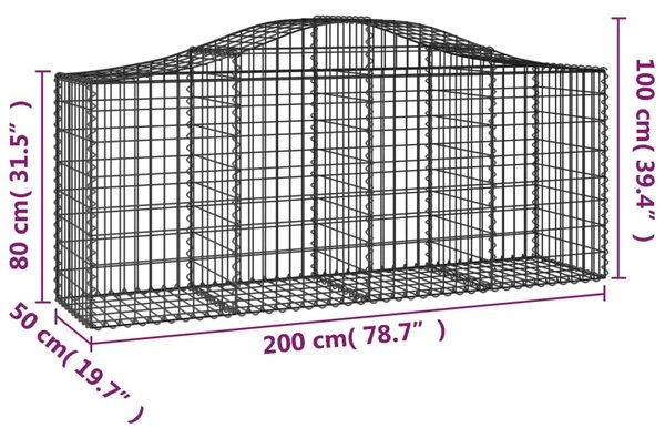 VidaXL Συρματοκιβώτια Τοξωτά 8 τεμ. 200x50x80/100 εκ. Γαλβαν. Ατσάλι