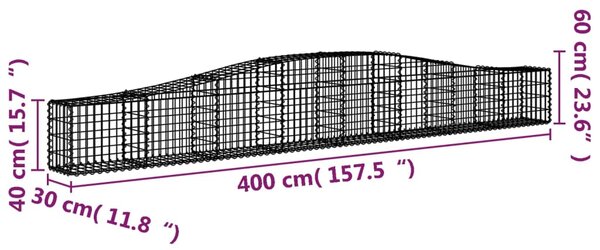 VidaXL Συρματοκιβώτια Τοξωτά 3 τεμ. 400x30x40/60 εκ. Γαλβαν. Ατσάλι