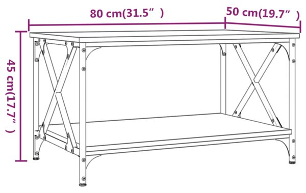 VidaXL Τραπεζάκι Σαλονιού Καφέ Δρυς 80x50x45 εκ. Επεξ. Ξύλο + Σίδηρος