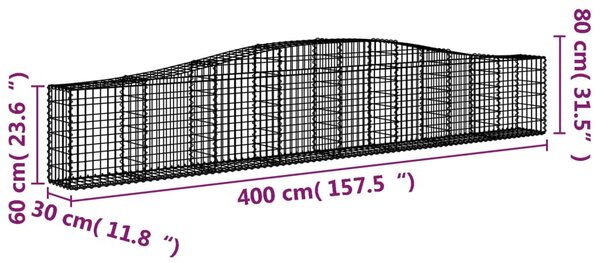 VidaXL Συρματοκιβώτια Τοξωτά 3 τεμ. 400x30x60/80 εκ. Γαλβαν. Ατσάλι