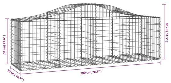 VidaXL Συρματοκιβώτιο Τοξωτό 200x50x60/80εκ. από Γαλβανισμένο Χάλυβα