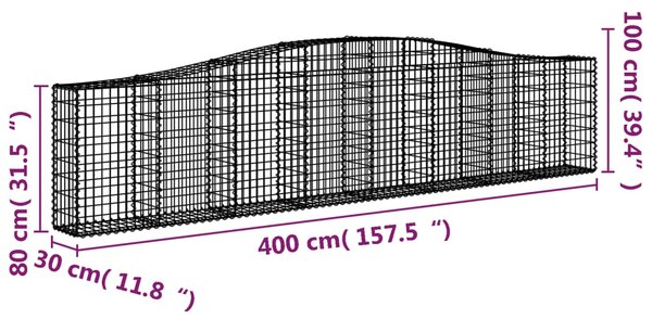 VidaXL Συρματοκιβώτια Τοξωτά 6 τεμ. 400x30x80/100 εκ. Γαλβαν. Ατσάλι