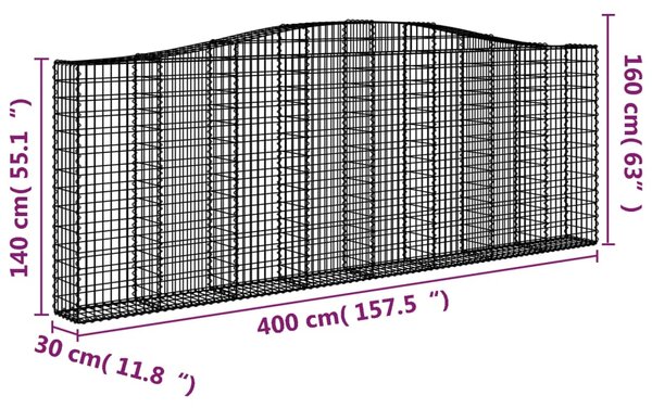 VidaXL Συρματοκιβώτια Τοξωτά 4 τεμ. 400x30x140/160 εκ. Γαλβαν. Ατσάλι