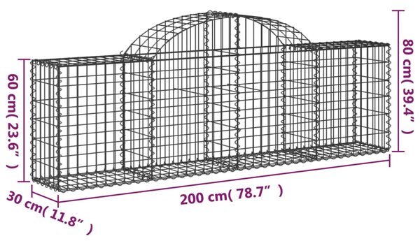 VidaXL Συρματοκιβώτια Τοξωτά 2 τεμ. 200x30x60/80 εκ. Γαλβαν. Ατσάλι