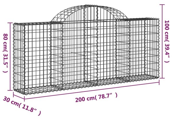 VidaXL Συρματοκιβώτια Τοξωτά 7 τεμ. 200x30x80/100 εκ. Γαλβαν. Ατσάλι