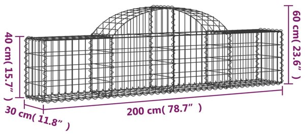 VidaXL Συρματοκιβώτια Τοξωτά 5 τεμ. 200x30x40/60 εκ. Γαλβαν. Ατσάλι