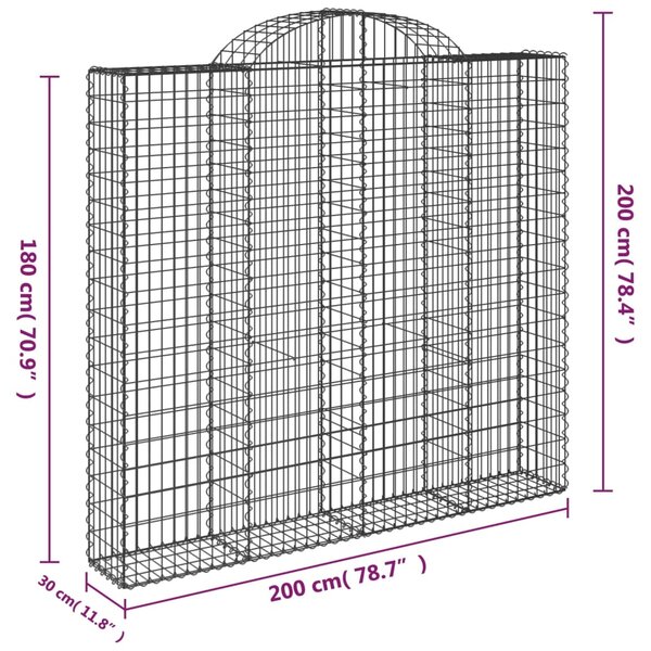 VidaXL Συρματοκιβώτιο Τοξωτό 200x30x180/200εκ. από Γαλβανισμένο Χάλυβα