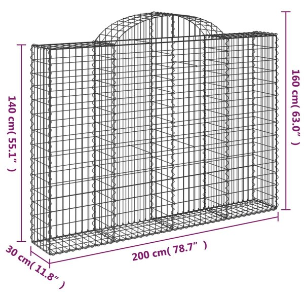 VidaXL Συρματοκιβώτια Τοξωτά 5 τεμ. 200x30x140/160 εκ. Γαλβαν. Ατσάλι