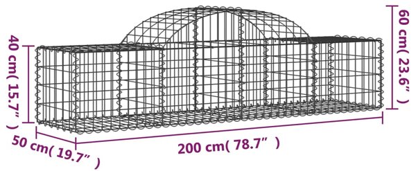 VidaXL Συρματοκιβώτια Τοξωτά 3 τεμ. 200x50x40/60 εκ. Γαλβαν. Ατσάλι