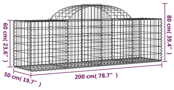 VidaXL Συρματοκιβώτια Τοξωτά 8 τεμ. 200x50x60/80 εκ. Γαλβαν. Ατσάλι