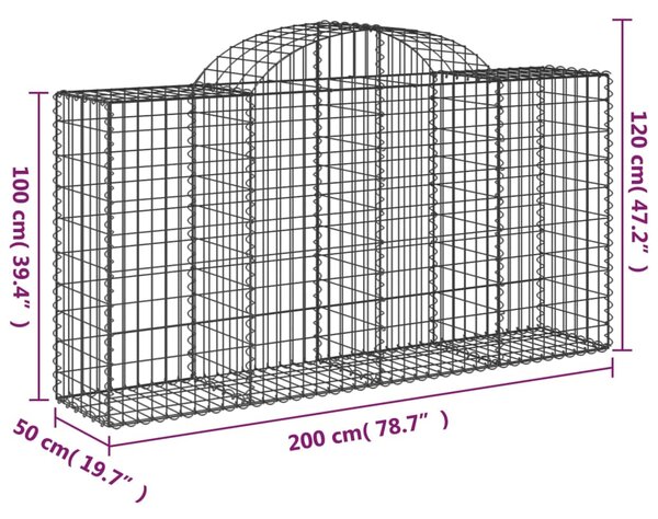 VidaXL Συρματοκιβώτια Τοξωτά 3 τεμ. 200x50x100/120 εκ. Γαλβαν. Ατσάλι