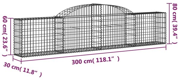 VidaXL Συρματοκιβώτια Τοξωτά 5 τεμ. 300x30x60/80 εκ. Γαλβαν. Ατσάλι