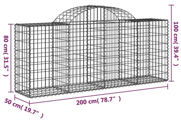 VidaXL Συρματοκιβώτιο Τοξωτό 200x50x80/100εκ. από Γαλβανισμένο Χάλυβα