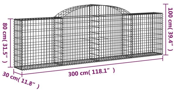 VidaXL Συρματοκιβώτια Τοξωτά 8 τεμ. 300x30x80/100 εκ. Γαλβαν. Ατσάλι