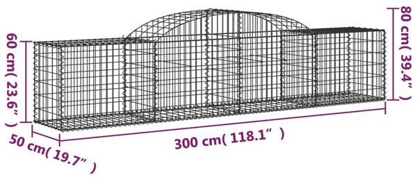 VidaXL Συρματοκιβώτια Τοξωτά 4 τεμ. 300x50x60/80 εκ. Γαλβαν. Ατσάλι