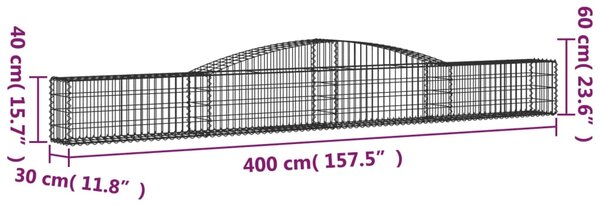 VidaXL Συρματοκιβώτια Τοξωτά 4 τεμ. 400x30x40/60 εκ. Γαλβαν. Ατσάλι