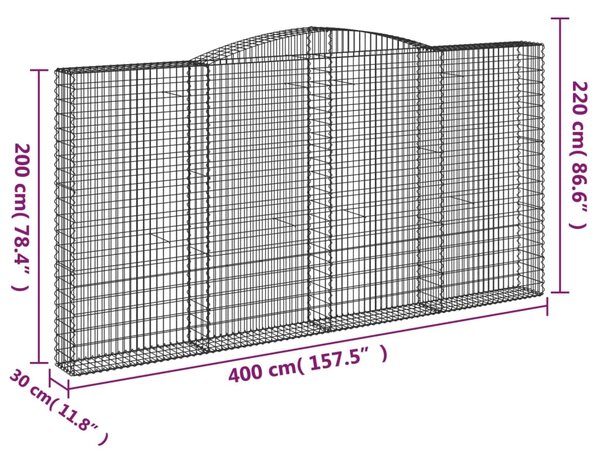 VidaXL Συρματοκιβώτια Τοξωτά 2 τεμ. 400x30x200/220 εκ. Γαλβαν. Ατσάλι